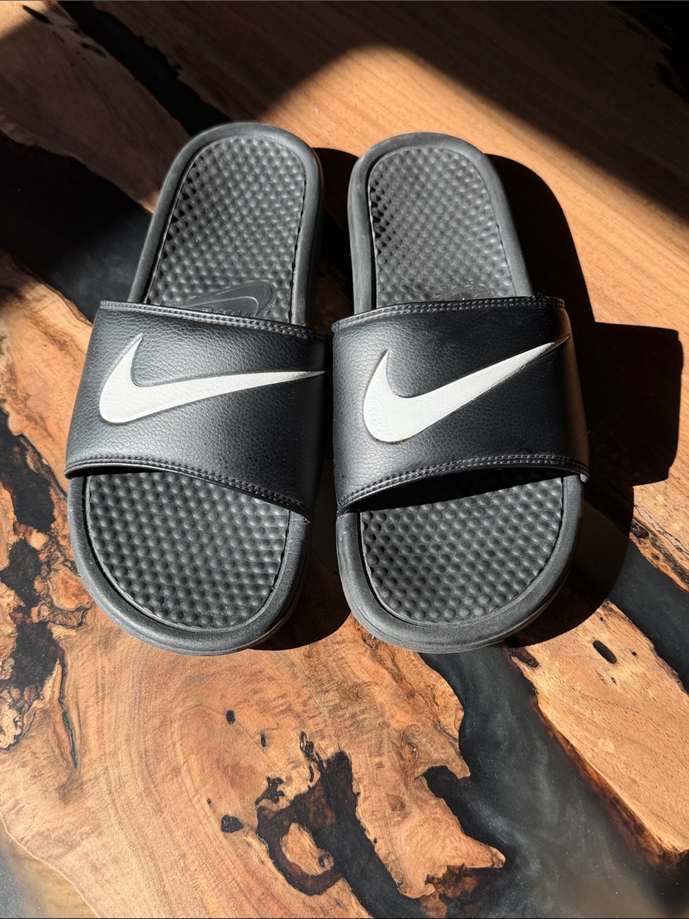 Nike Black Slide Sandals with White Swoosh